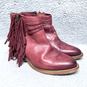 Circle G Fringe Braided Womens Size 10 Western Ankle boots Wine Leather